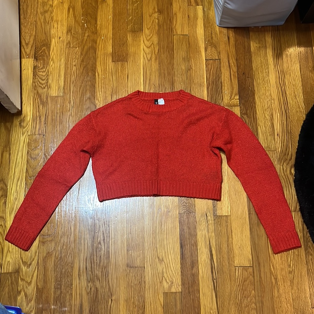 H&M DIVIDED Red Cropped Knit Long Sleeve Sweater Size XS
